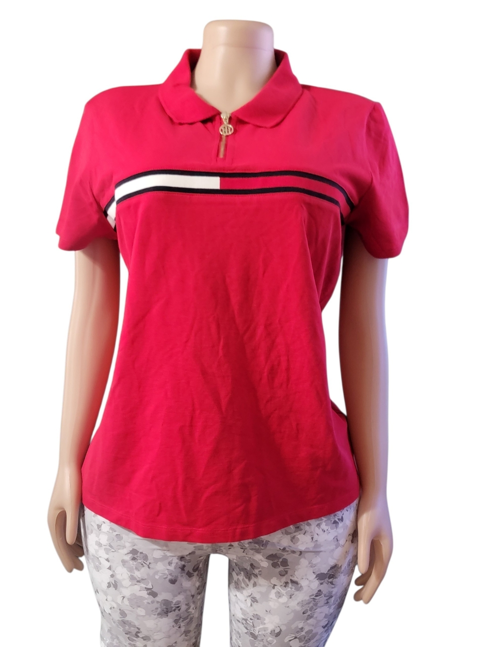 Tommy Hilfiger Hot Pink Short-Sleeve Polo with Striped Chest